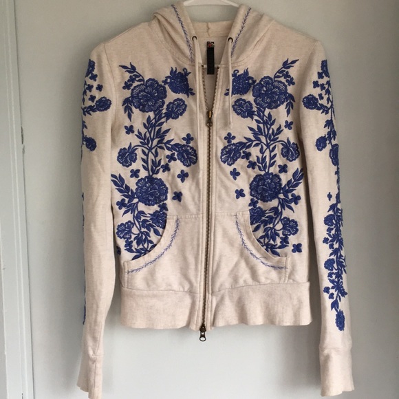 Free People Tops - Free people Xs floral embroidered hoodie jacket